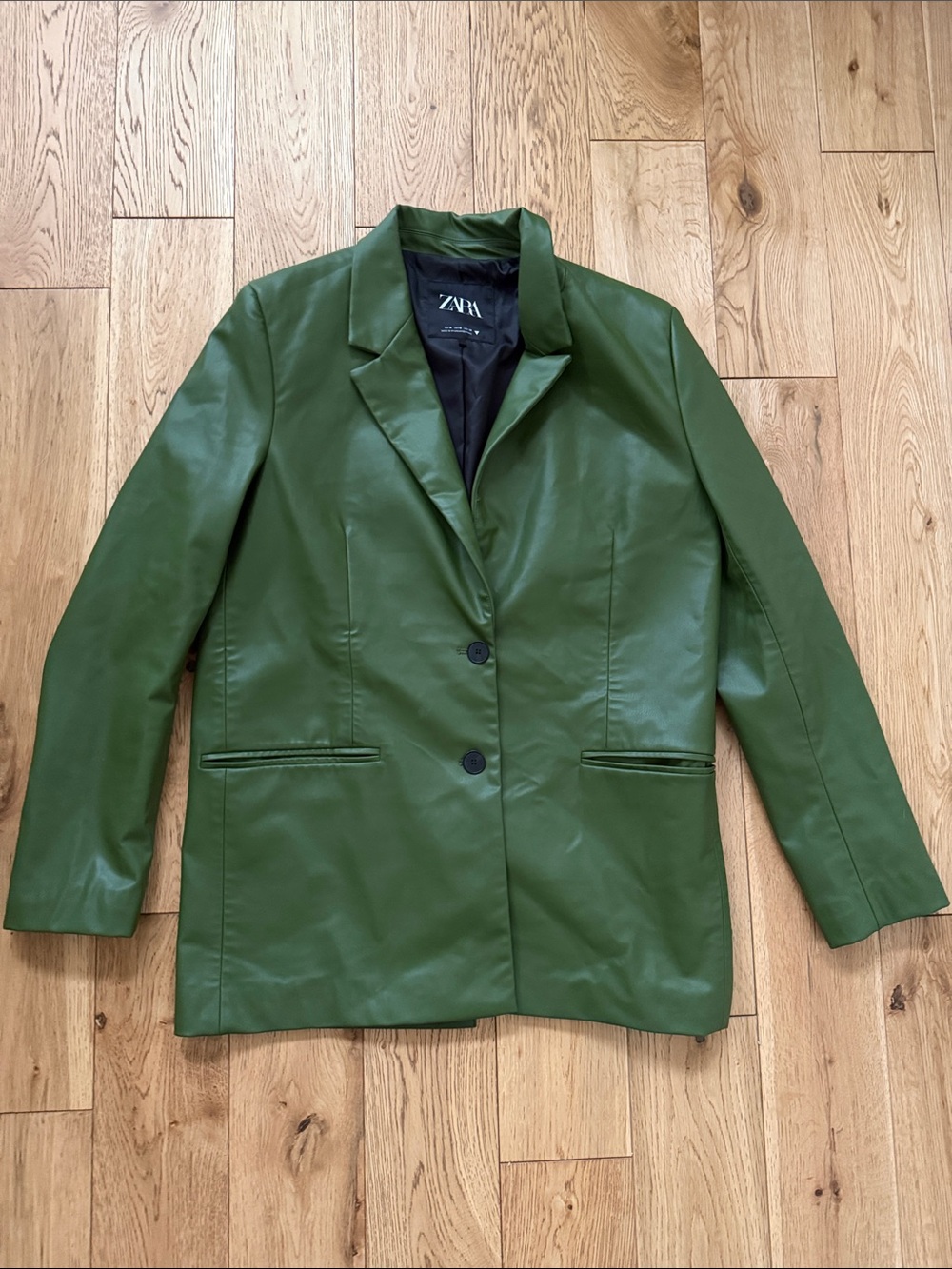 ZARA Green Faux Leather Blazer size M